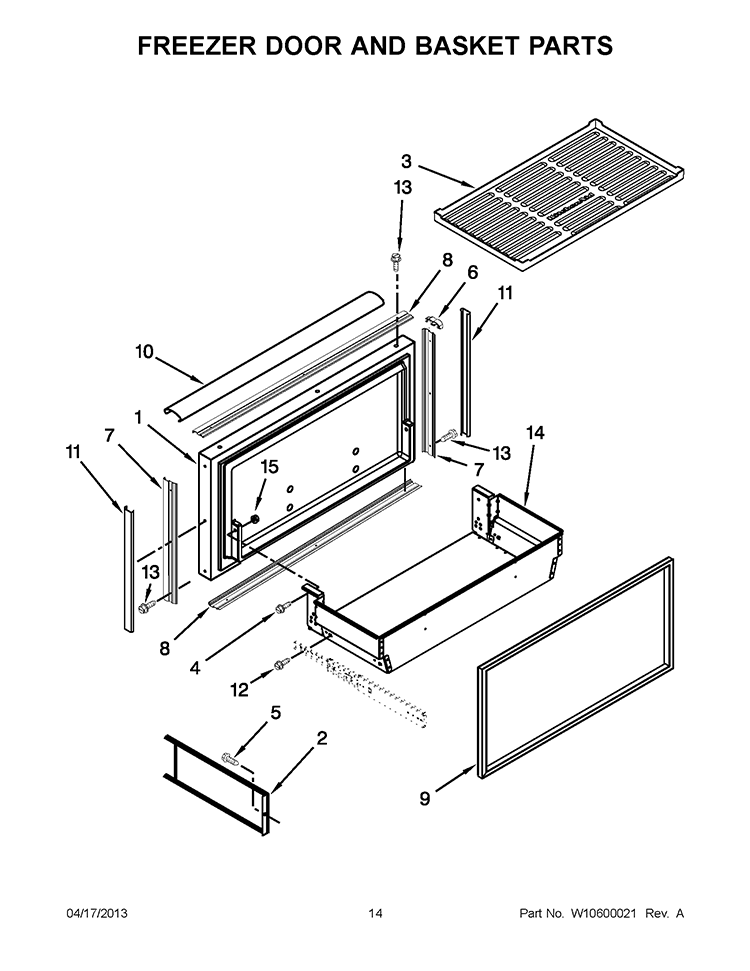 FREEZER DOOR AND BASKET PARTS Diagram and Parts List for KBFO42FTX07  KitchenAid Refrigerator