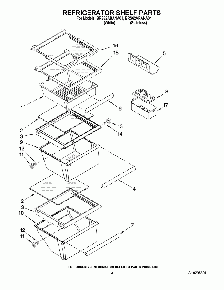 REFRIGERATOR SHELF PARTS Diagram and Parts List for BRS62ARANA01  Whirlpool Refrigerator