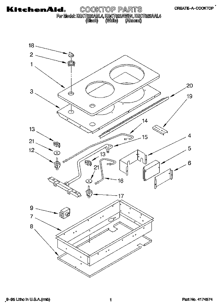 SECTION Diagram and Parts List for KGCT025AWH4  KitchenAid Range
