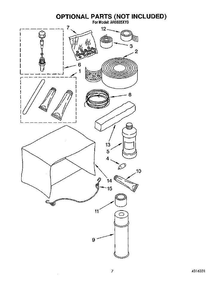 OPTIONAL Diagram and Parts List for AR0685XY0  Whirlpool Air Conditioner