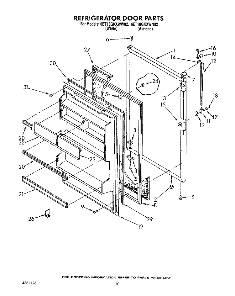 REFRIGERATOR DOOR Diagram and Parts List for 6ET18GKXWN02  Whirlpool Refrigerator