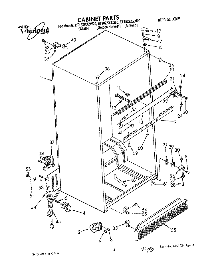 CABINET Diagram and Parts List for ET18ZKXZG00  Whirlpool Refrigerator