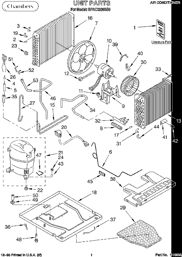 UNIT, LITERATURE Diagram and Parts List for BPAC2530ES0  KitchenAid Air Conditioner