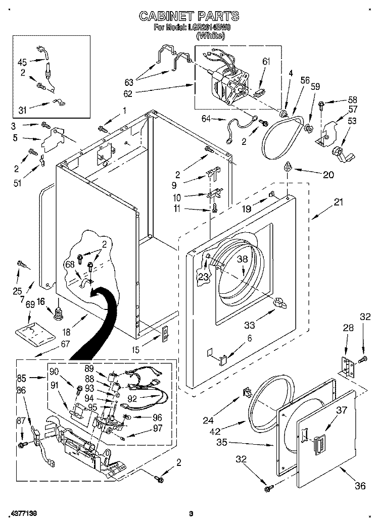 CABINET Diagram and Parts List for LGR2614BW0  Whirlpool Dryer