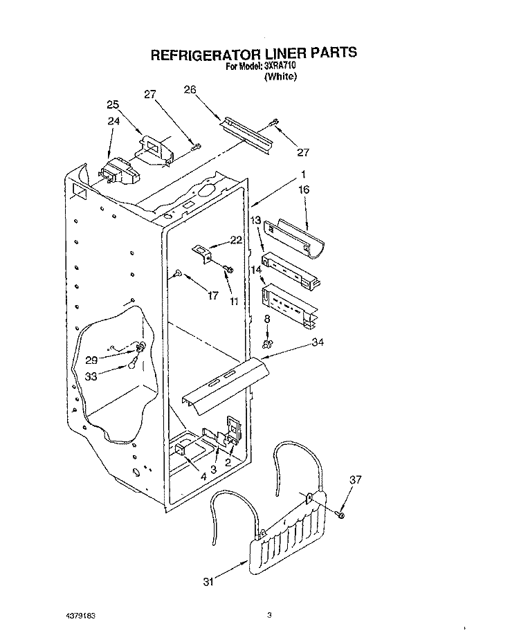 REFRIGERATOR LINER Diagram and Parts List for 3XRA710  Whirlpool Refrigerator