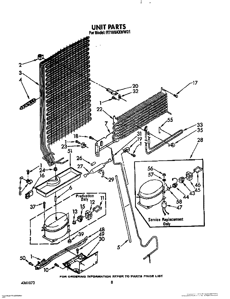 UNIT Diagram and Parts List for RT18BKXWW01  Roper Refrigerator