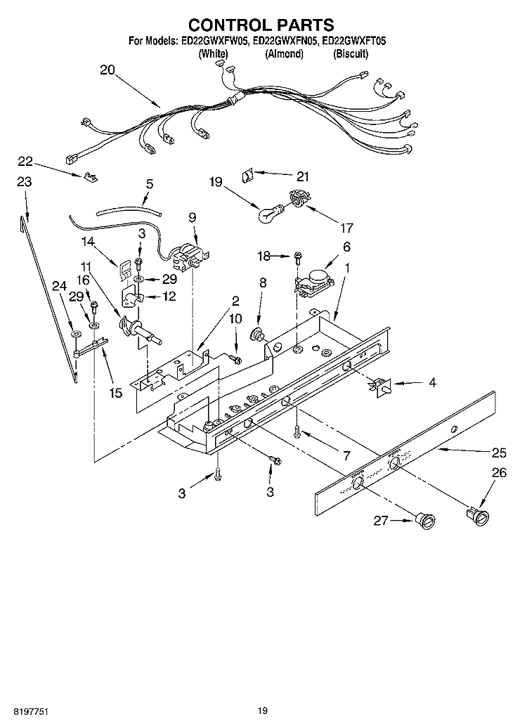 CONTROL, OPTIONAL Diagram and Parts List for ED22GWXFT05  Whirlpool Refrigerator