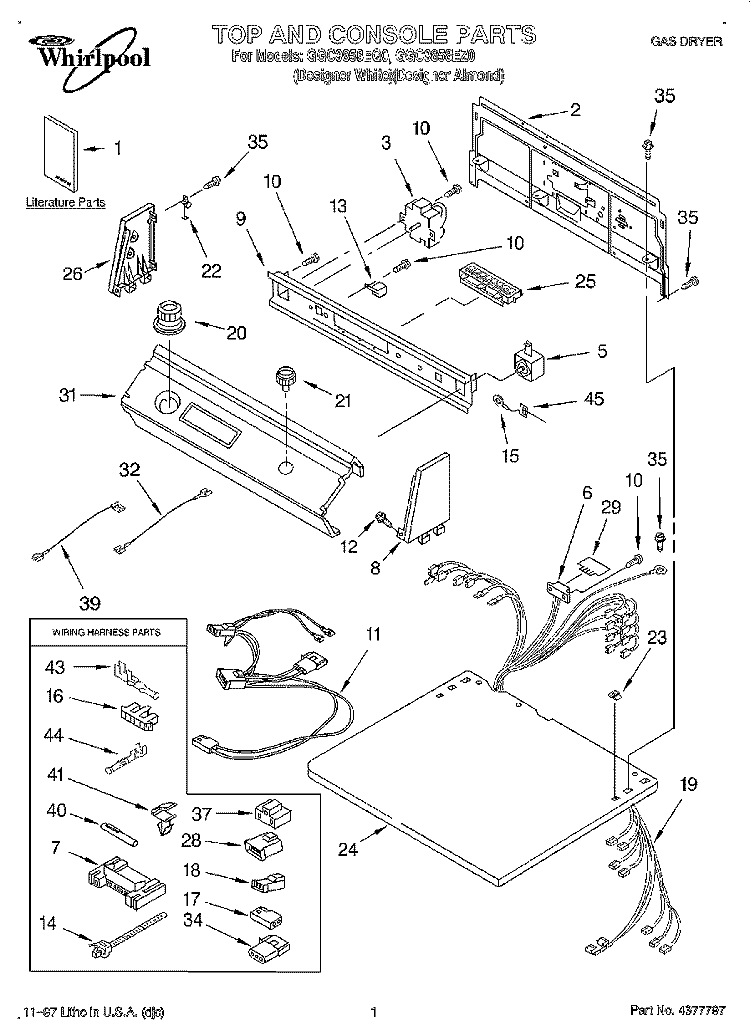 TOP AND CONSOLE, LITERATURE Diagram and Parts List for GGC9858EQ0  Whirlpool Dryer