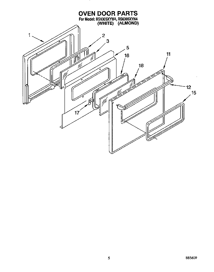 OVEN DOOR Diagram and Parts List for RS6305XYN4  Whirlpool Range