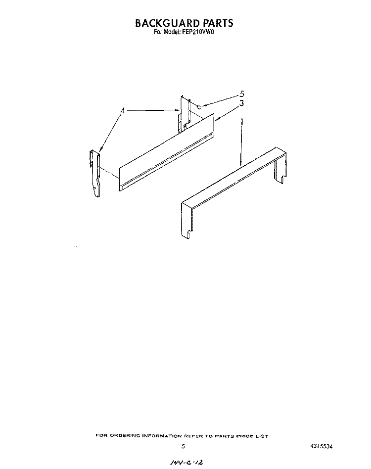 BACKGUARD Diagram and Parts List for FEP210VW0  Roper Range