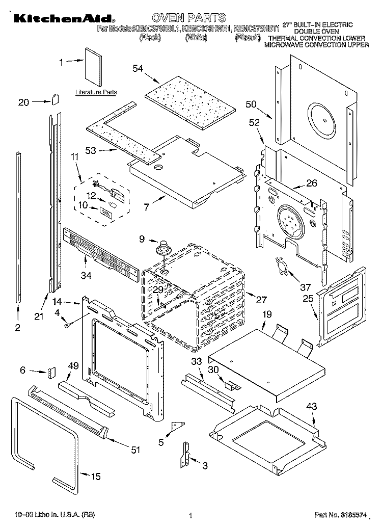 OVEN, LITERATURE Diagram and Parts List for KEMC378HBT1  KitchenAid Microwave Oven Combo
