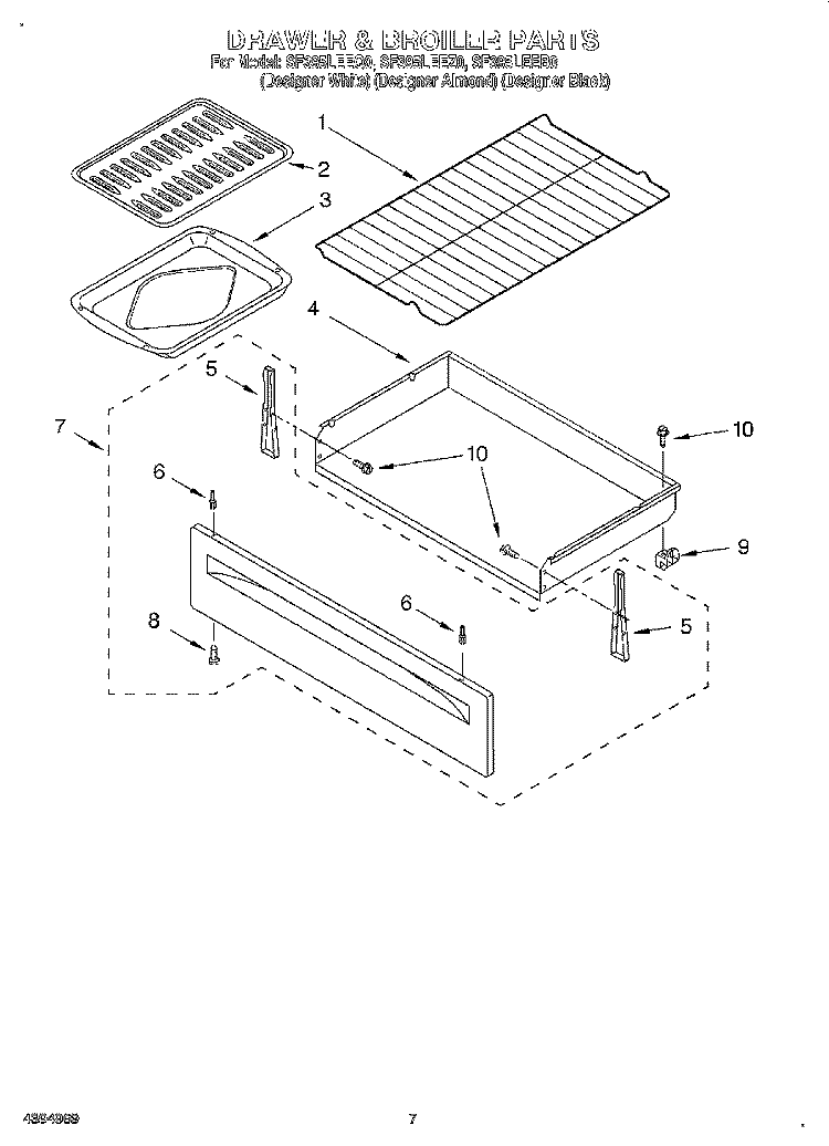DRAWER AND BROILER Diagram and Parts List for SF395LEEB0  Whirlpool Range