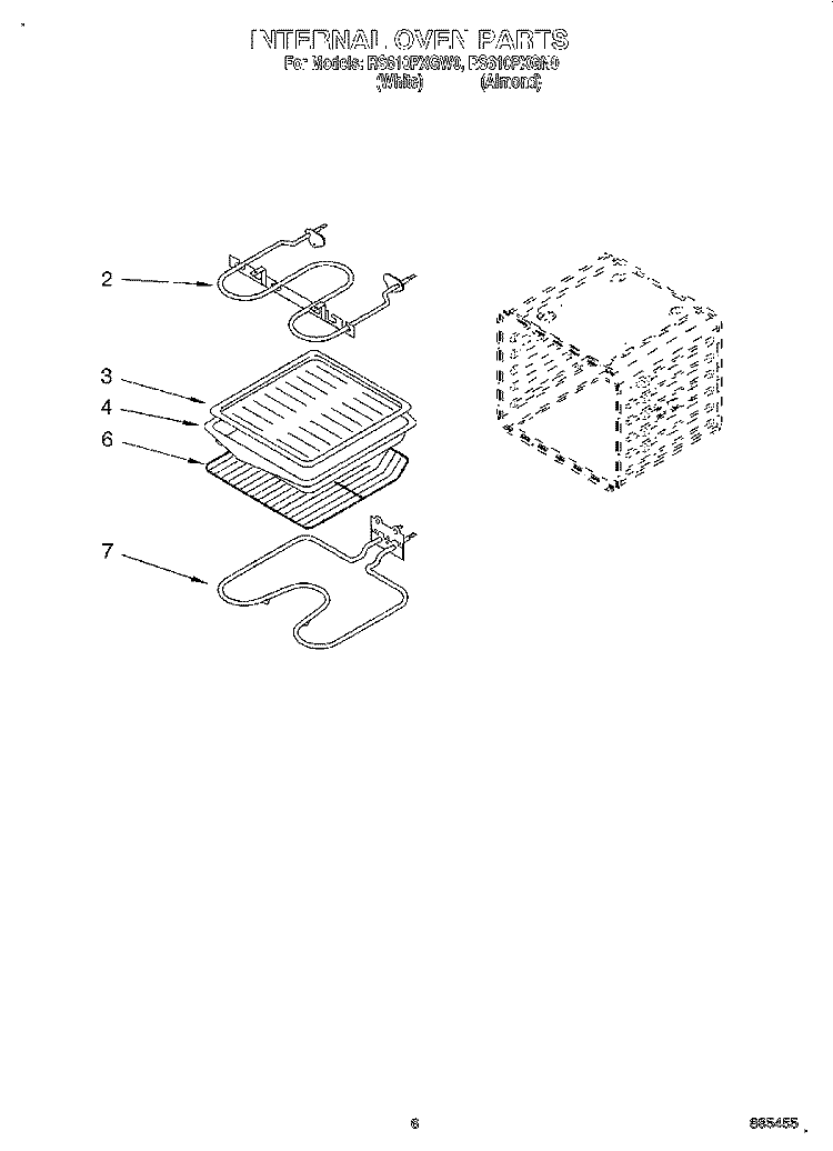 INTERNAL OVEN Diagram and Parts List for RS610PXGW0  Whirlpool Range