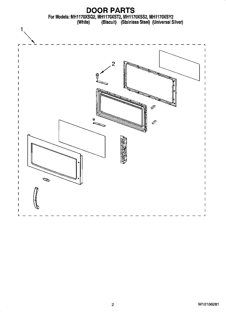 DOOR PARTS Diagram and Parts List for MH1170XST2  Whirlpool Microwave