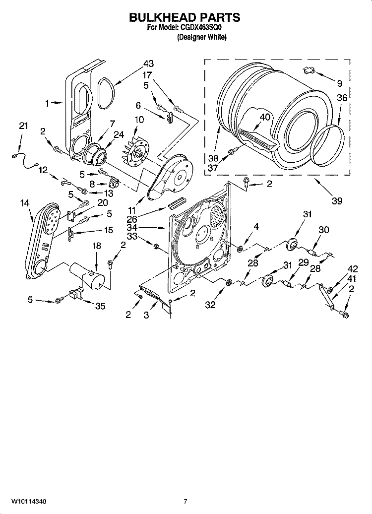 BULKHEAD PARTS, OPTIONAL PARTS (NOT INCLUDED) Diagram and Parts List for CGDX463SQ0  Crosley Dryer