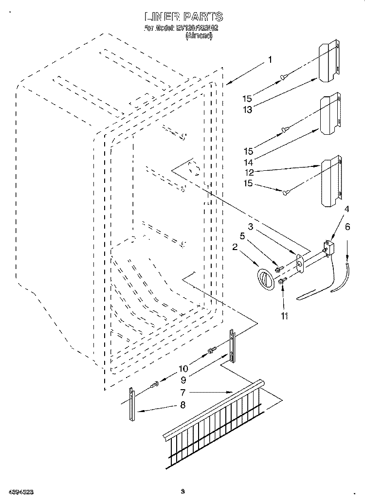 LINER, LIT/OPTIONAL Diagram and Parts List for EV120FXEN02  Whirlpool Freezer