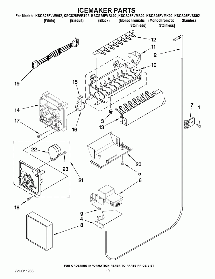 ICEMAKER PARTS Diagram and Parts List for KSCS25FVBT02  KitchenAid Refrigerator
