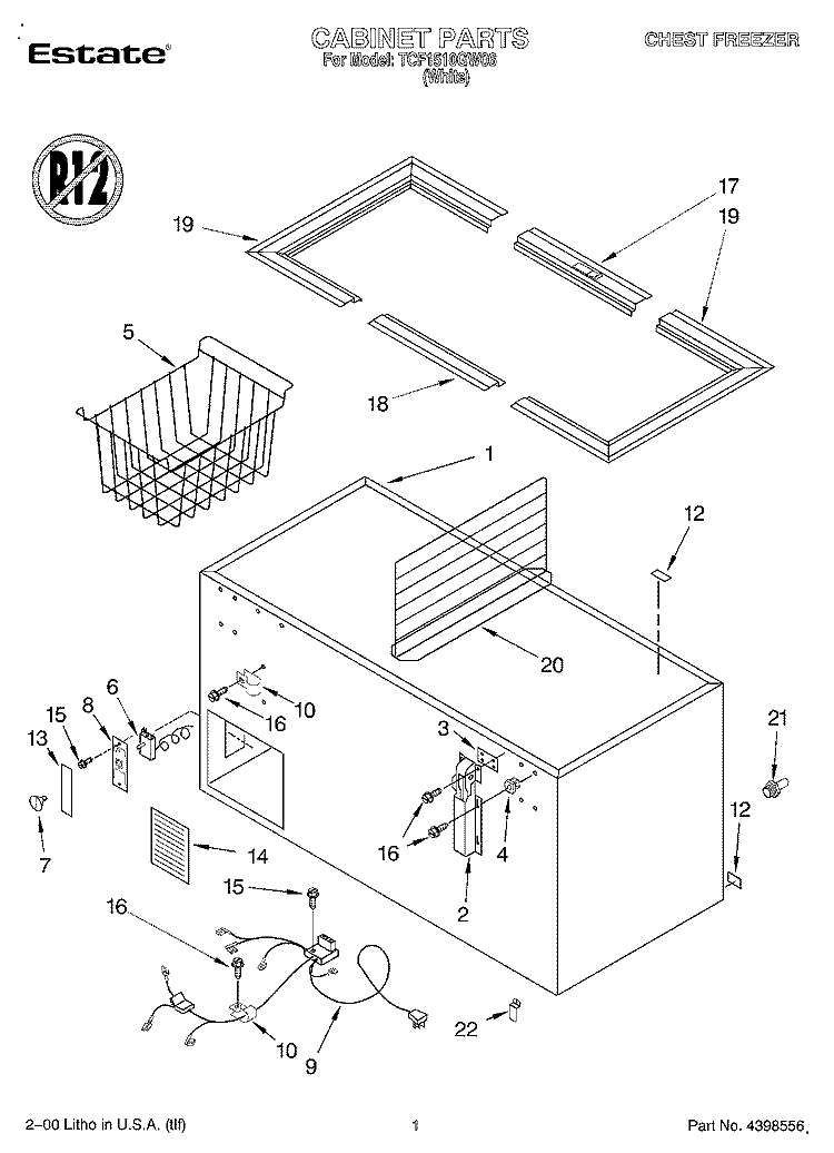SECTION Diagram and Parts List for TCF1510GW06  Whirlpool Freezer