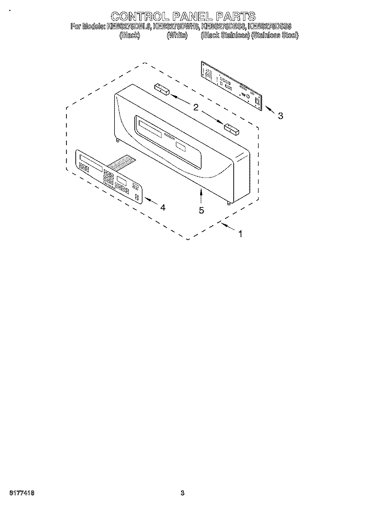 CONTROL PANEL Diagram and Parts List for KEBS278DBS8  KitchenAid Wall Oven