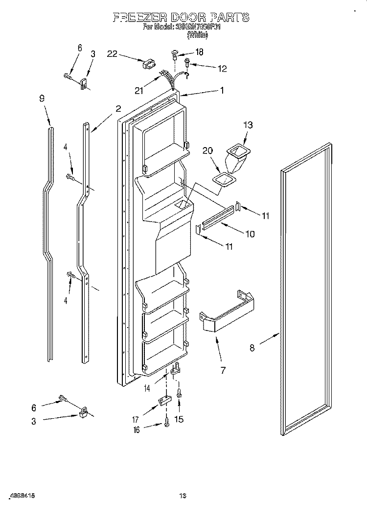 FREEZER DOOR Diagram and Parts List for 3XKGN7050F01  Whirlpool Refrigerator