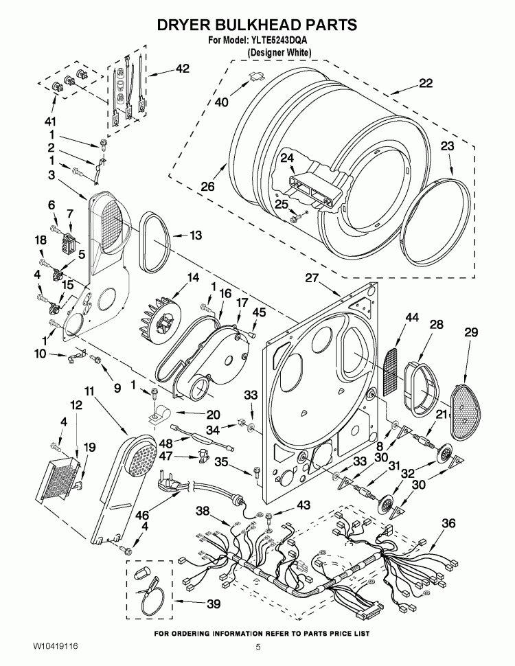 DRYER BULKHEAD PARTS Diagram and Parts List for YLTE5243DQA  Whirlpool Washer Dryer Combo