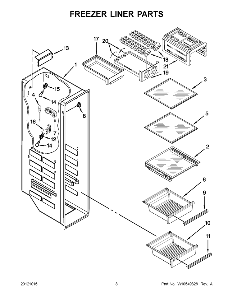 FREEZER LINER PARTS Diagram and Parts List for 6ISC21N4AF00  Whirlpool Refrigerator