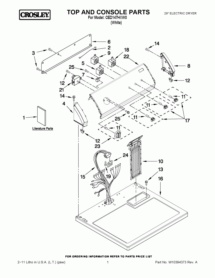 TOP AND CONSOLE PARTS Diagram and Parts List for CED147HXW0  Whirlpool Dryer