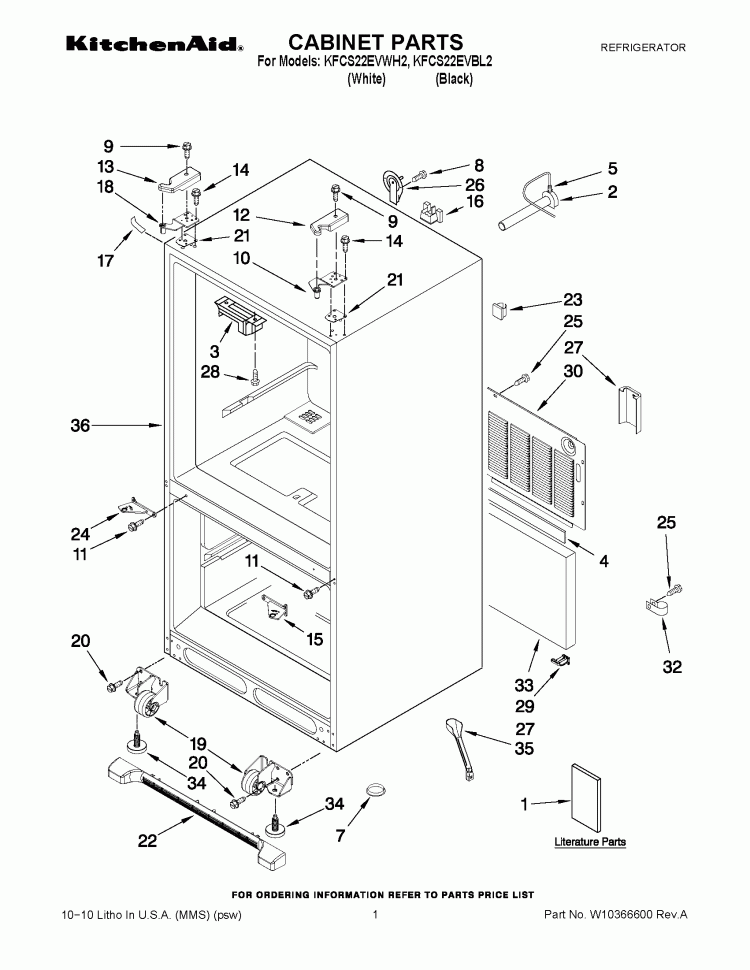 CABINET PARTS Diagram and Parts List for KFCS22EVBL2  KitchenAid Refrigerator