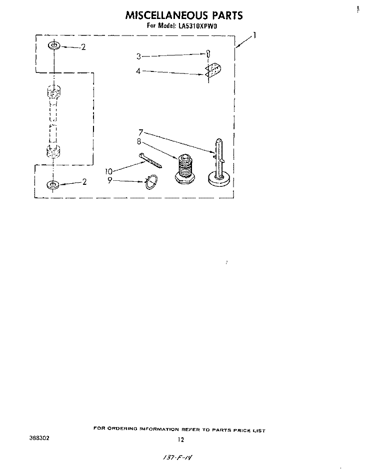 MISCELLANEOUS , LITERATURE AND OPTIONAL Diagram and Parts List for LA5310XPW0  Whirlpool Washer