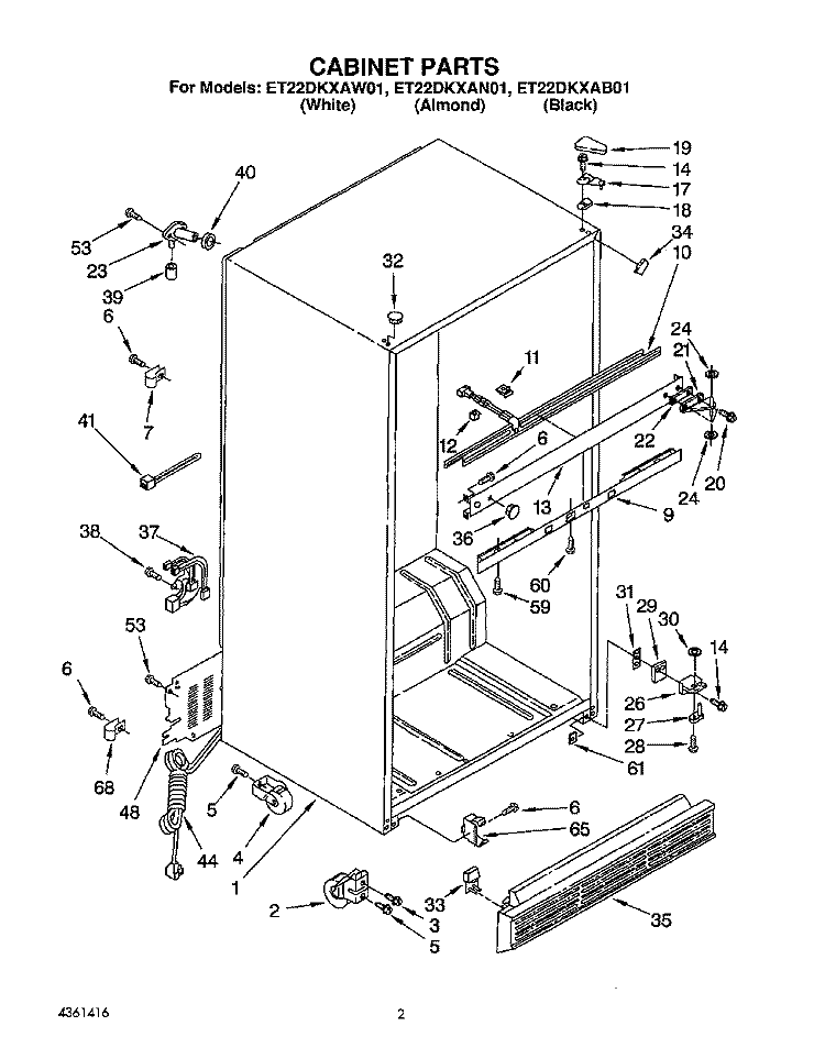 CABINET Diagram and Parts List for ET22DKXAB01  Whirlpool Refrigerator