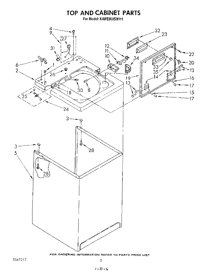 TOP AND CABINET , LITERATURE AND OPTIONAL Diagram and Parts List for KAWE800SWH1  Whirlpool Washer