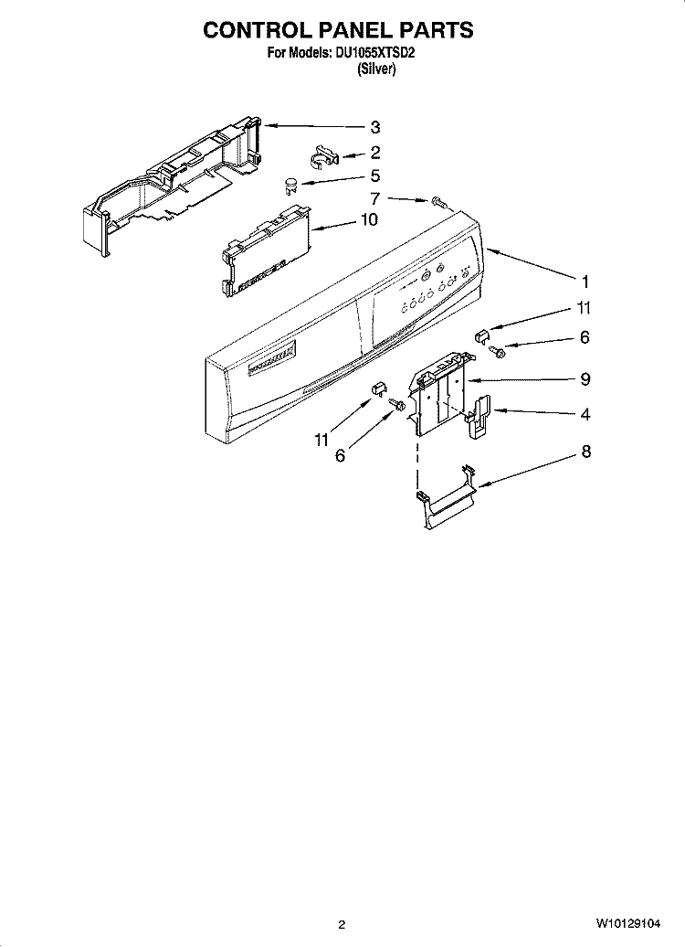 CONTROL PANEL PARTS Diagram and Parts List for DU1055XTSD2  Whirlpool Dishwasher