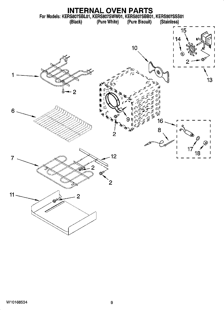 INTERNAL OVEN PARTS Diagram and Parts List for KERS807SBB01  KitchenAid Range