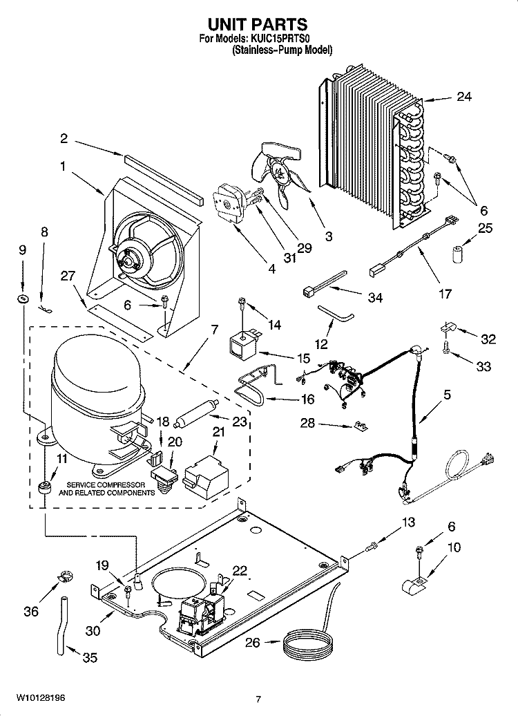 UNIT PARTS, OPTIONAL PARTS (NOT INCLUDED) Diagram and Parts List for KUIC15PRTS0  KitchenAid Ice Maker