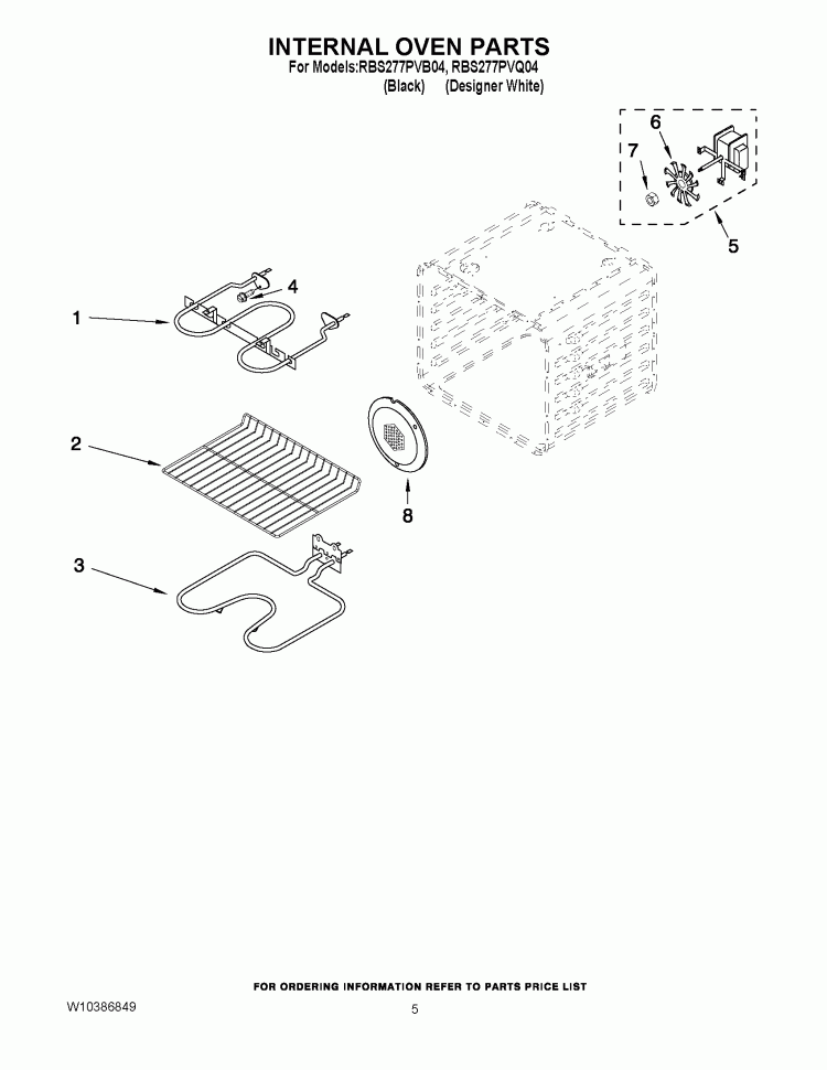 INTERNAL OVEN PARTS Diagram and Parts List for RBS277PVQ04  Whirlpool Wall Oven