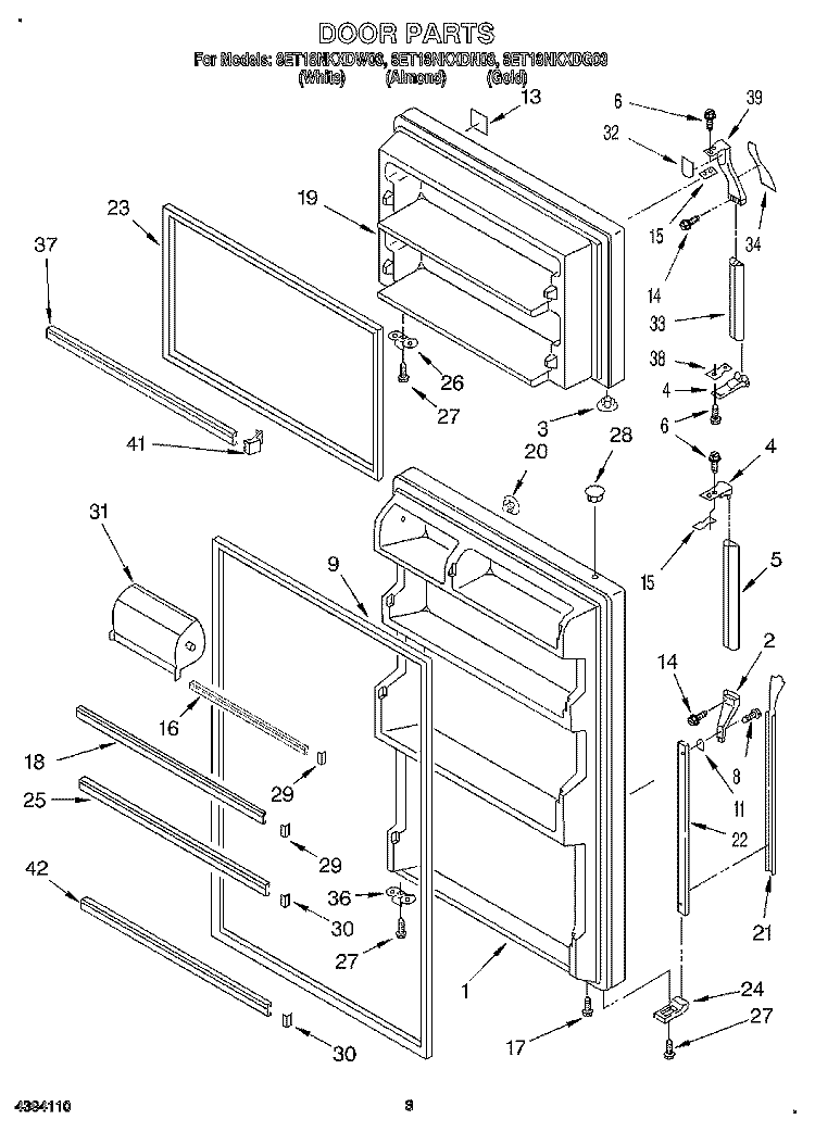 DOOR Diagram and Parts List for 8ET18NKXDG03  Whirlpool Refrigerator