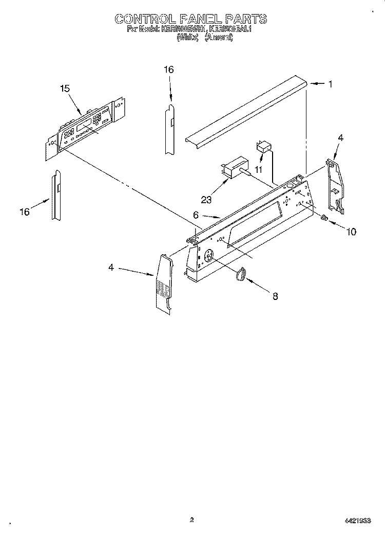 CONTROL PANEL Diagram and Parts List for KERI500EWH1  KitchenAid Range