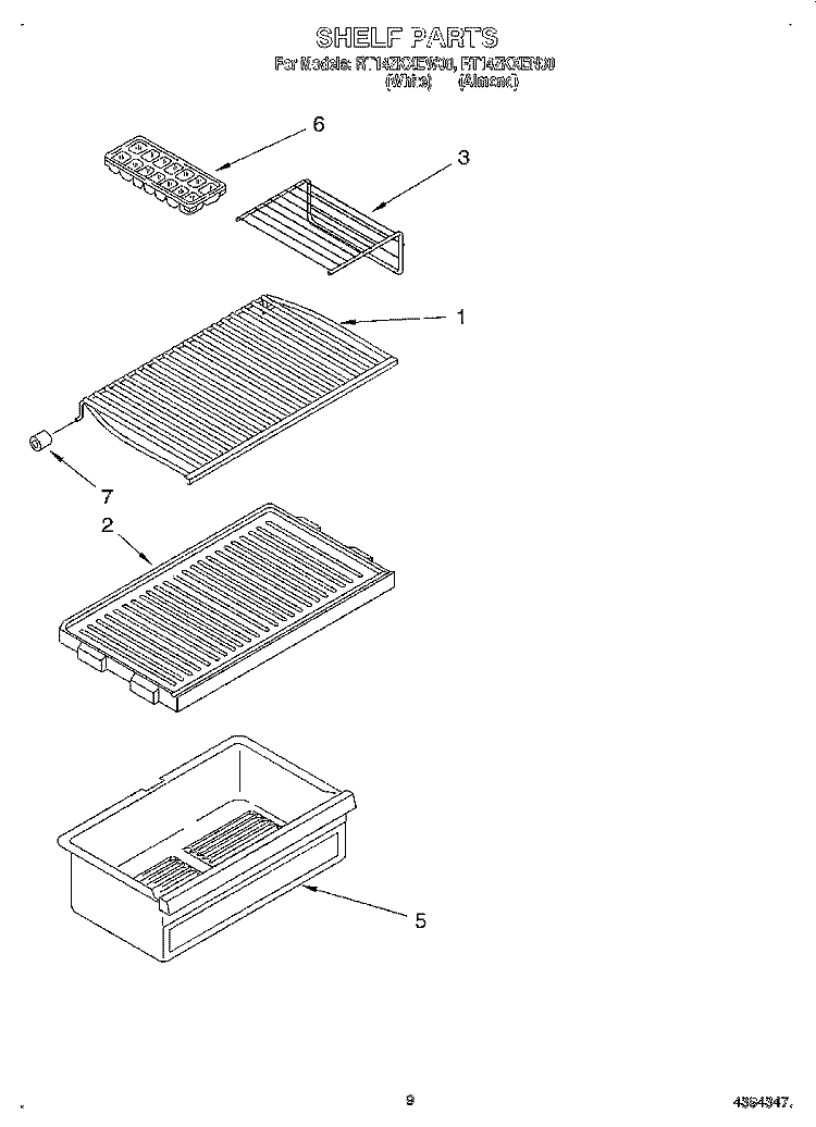 SHELF, LIT/OPTIONAL Diagram and Parts List for RT14ZKXEW00  Roper Refrigerator