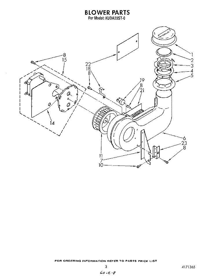BLOWER Diagram and Parts List for KUDA22ST0  KitchenAid Dishwasher