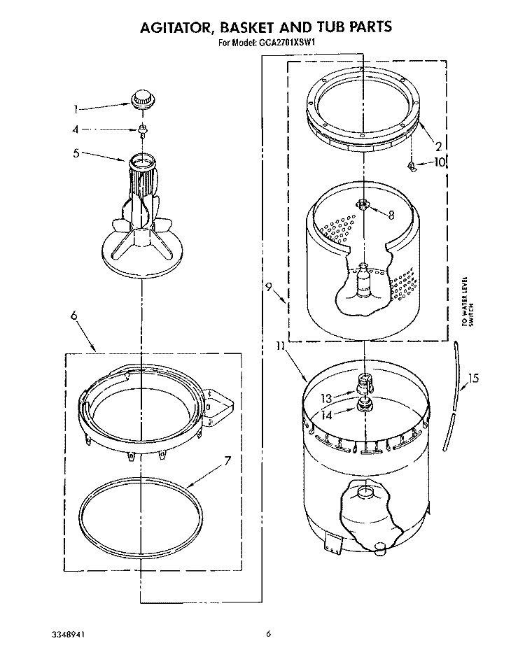 AGITATOR, BASKET AND TUB Diagram and Parts List for GCA2701XSW1  Whirlpool Washer