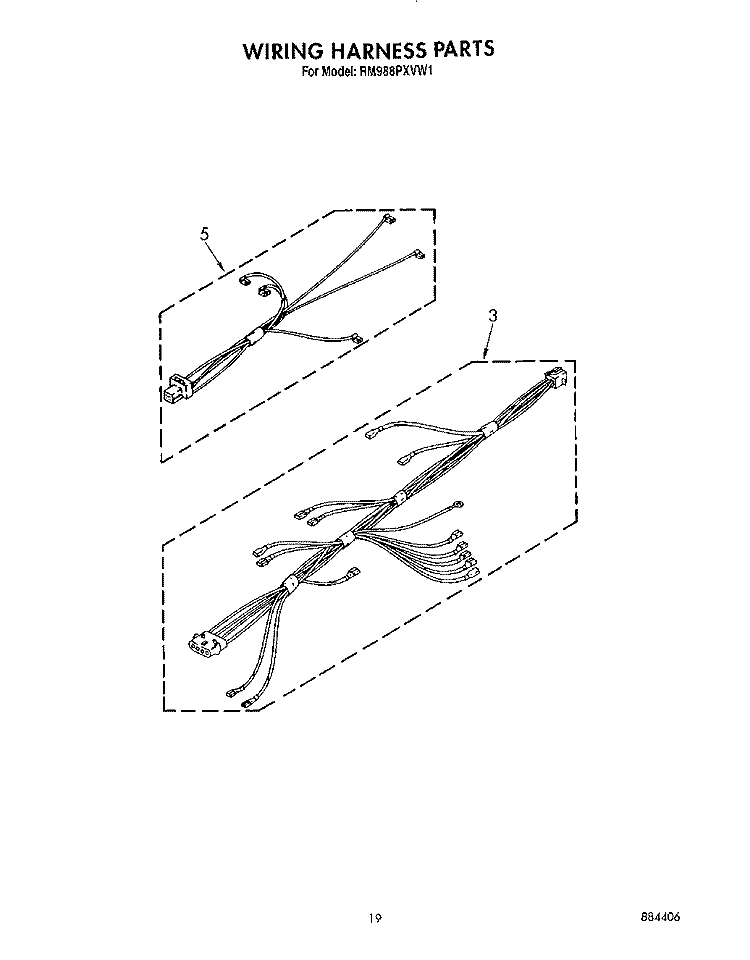 WIRING HARNESS Diagram and Parts List for RM988PXVM1  Whirlpool Microwave Oven Combo