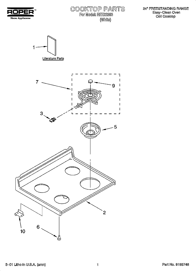 COOKTOP PARTS Diagram and Parts List for REE22303  Roper Range