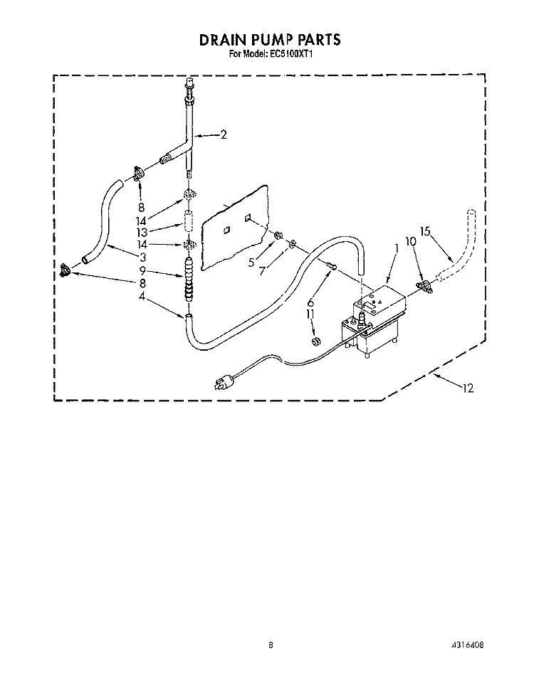 DRAIN PUMP Diagram and Parts List for EC5100XT1  Whirlpool Ice Maker