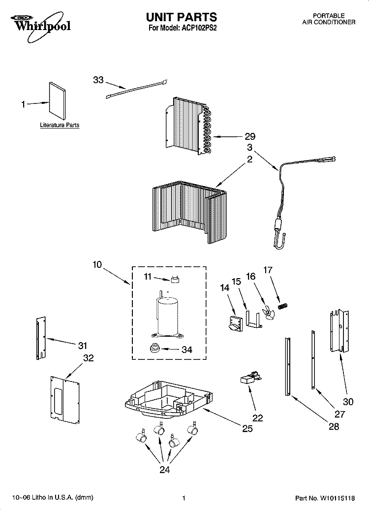 UNIT PARTS Diagram and Parts List for ACP102PS2  Whirlpool Air Conditioner