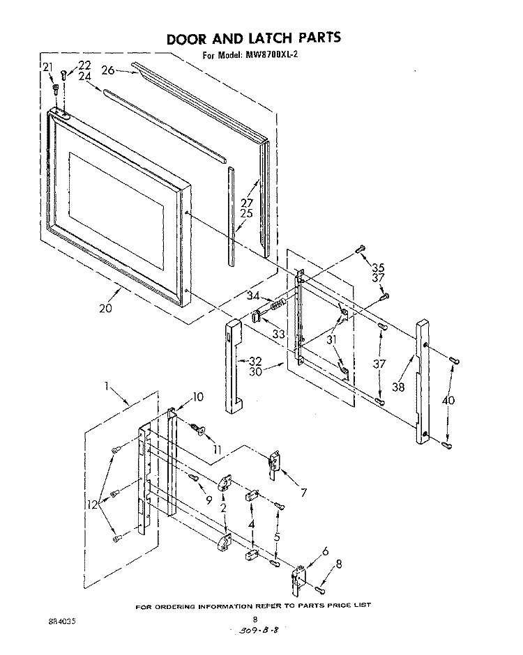 DOOR AND LATCH Diagram and Parts List for MW8700XL2  Whirlpool Microwave