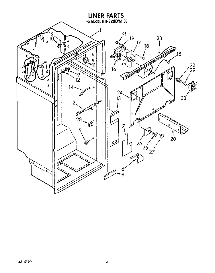 LINER Diagram and Parts List for KTRS22KXAL00  KitchenAid Refrigerator