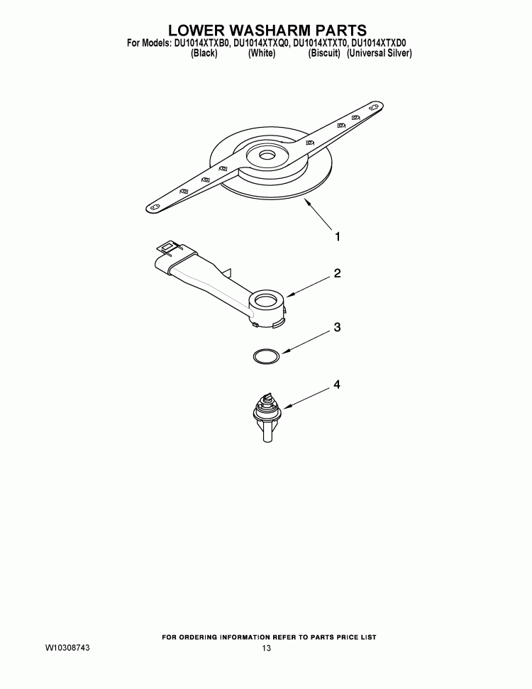 LOWER WASHARM PARTS Diagram and Parts List for DU1014XTXB0  Whirlpool Dishwasher