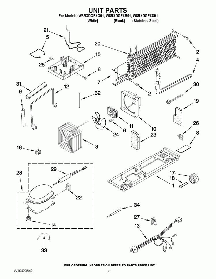 UNIT PARTS Diagram and Parts List for W8RXDGFXB01  Whirlpool Refrigerator