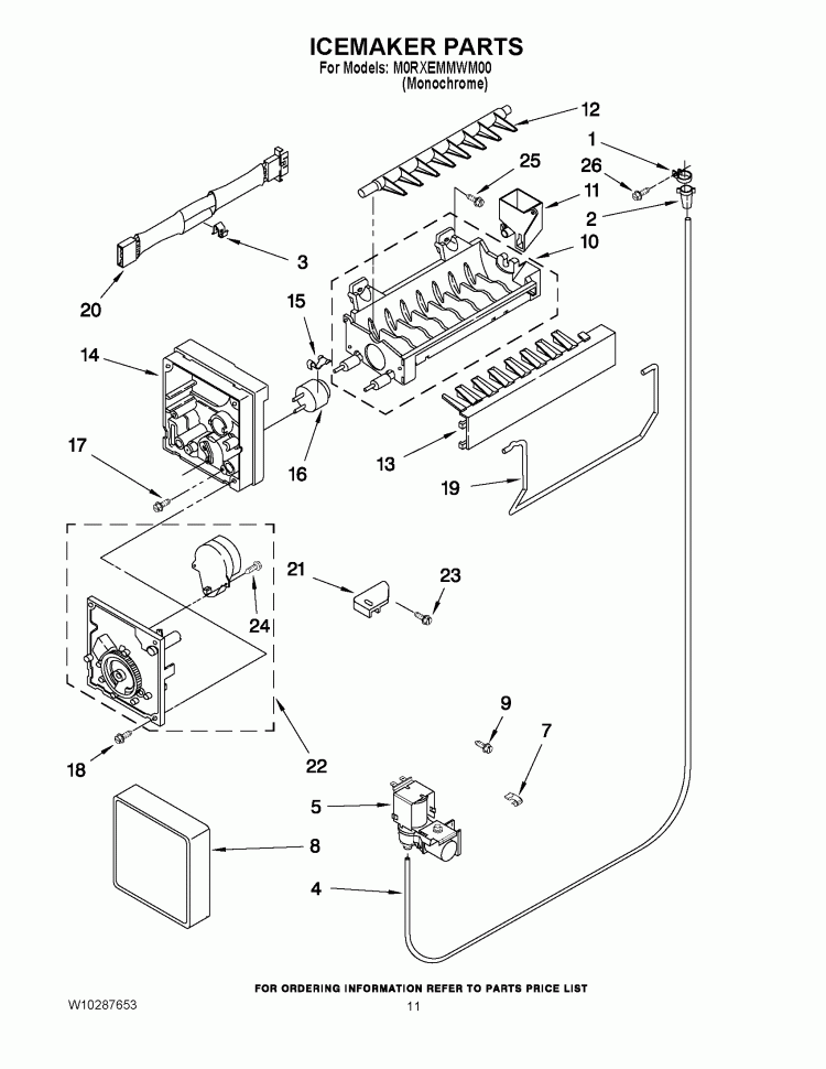 ICEMAKER PARTS Diagram and Parts List for M0RXEMMWM00  Whirlpool Refrigerator