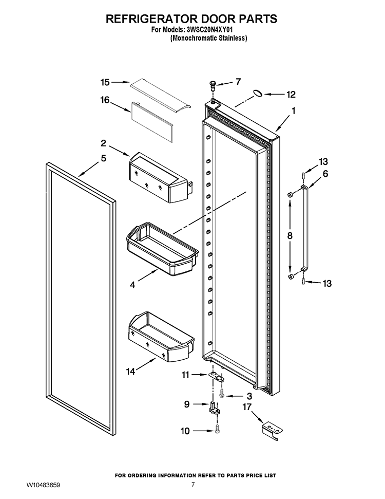 REFRIGERATOR DOOR PARTS Diagram and Parts List for 3WSC20N4XY01  Whirlpool Refrigerator